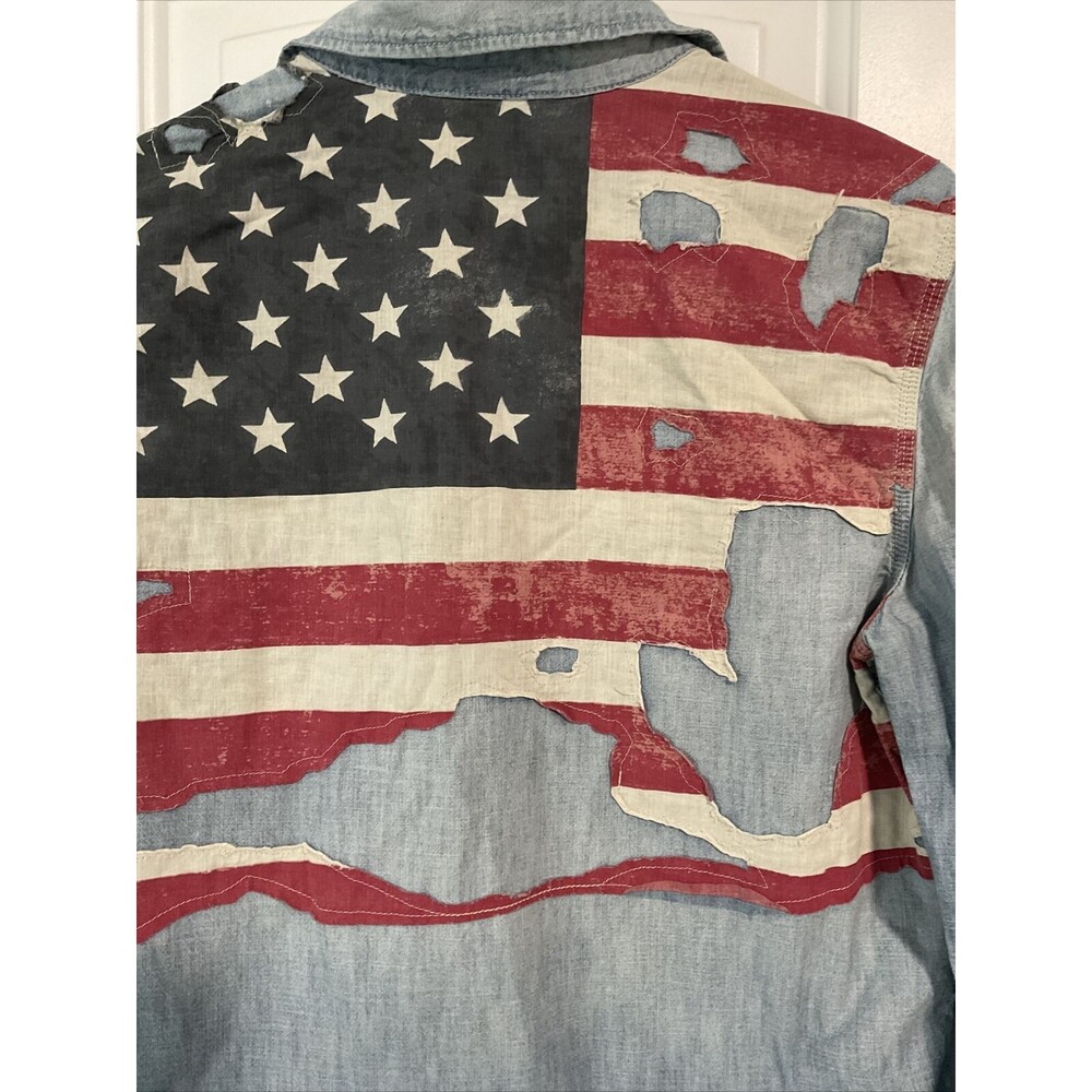 Denim‎ & Supply Ralph Lauren Women Denim Button-Down Shirt M Flag Patriotic - Picture 2 of 5